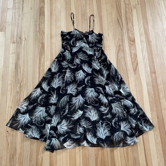 La Fée Maraboutée Black & White Feather Print Double Split Maxi Dress - Sz Eu 40 - Picture 2 of 16